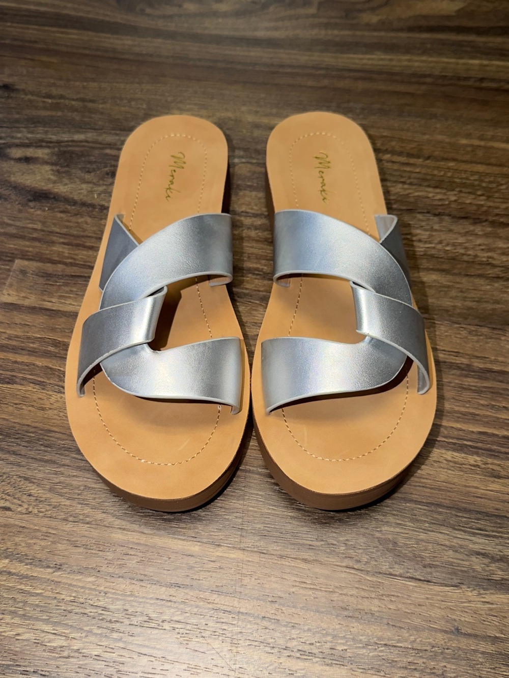 meraki Metallic Silver Crisscross Slide Sandals/NWOB/Size 7